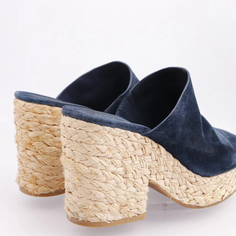 Splendid Womens Theodore Mules Sandals Size 7.5 M Navy Suede Platform Heel Shoes
